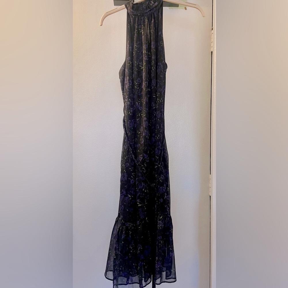 Elie tahari floral print belted chiffon dress